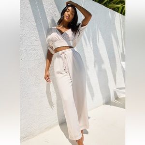 Lulus Beige Two Piece Swim Cover Up Vacation Jumpsuit